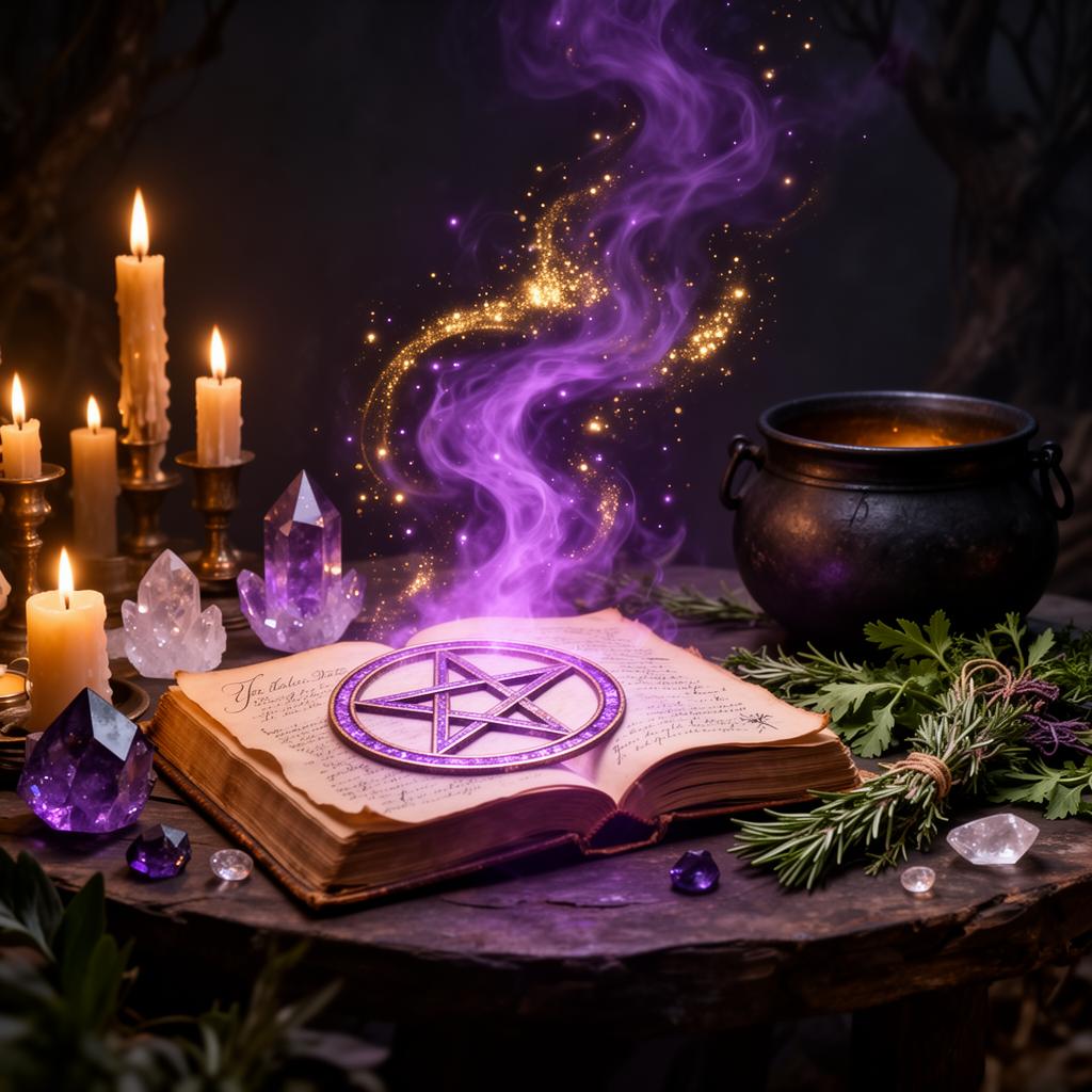 Beginner witchcraft essentials: book of shadows, candles, crystals and herbs